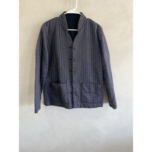 Eileen Fisher Womens Medium Gray Textured Long Sleeve Cardigan Button Quilted